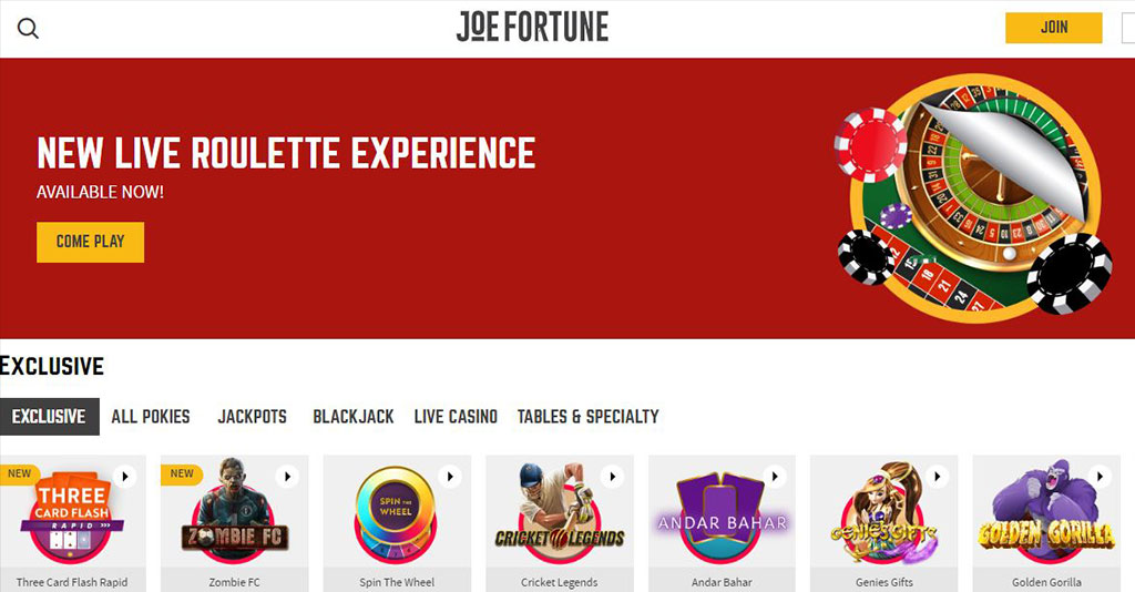 Joe Fortune Casino Screenshot